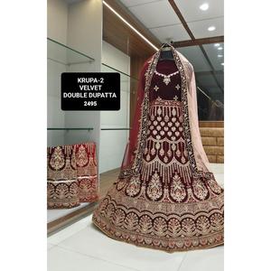 Impresionante terciopelo Lehenga Choli con bordado Diseño indio tradicional para celebraciones festivas de adultos Exportador directo - Product Image 3