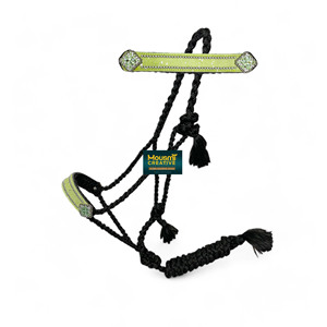 Licol en nylon tressé pour cheval occidental avec longe en ruban, muserolle anglaise entièrement réglable en cuir orné - Product Image 1