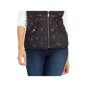 Chaleco Acolchado con Estampado Floral para Mujer, Marca Charter Club, con Bordado, para Invierno/Primavera, Color Negro, Talla Pequeña, Corto - Product Image 3