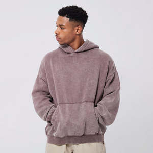Meilleures ventes d'hiver Sweats à capuche pour hommes Pullover lourd de haute qualité à épaules tombantes Private Label Front Pocket Acid Wash Hoodies - Product Image 1