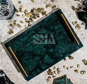 Bandeja de mármol decorativa moderna de gama alta con asas de metal para baño, tocador, mesa de centro, accesorios para el hogar - Product Image 2