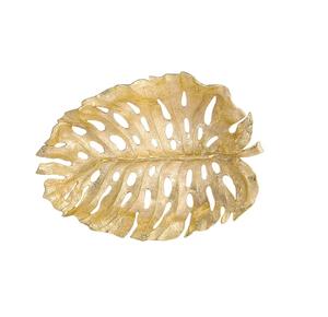 Plateau en forme de feuille en aluminium de couleur dorée brillante idéal pour la décoration de table à manger plateau en métal design - Product Image 6