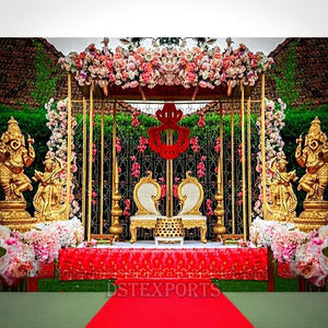 Mariage indien Mandap avec cadre de toile de fond ovale prix de gros taille personnalisée décoration de mariage configuration chaises Mandapam traditionnelles - Product Image 6