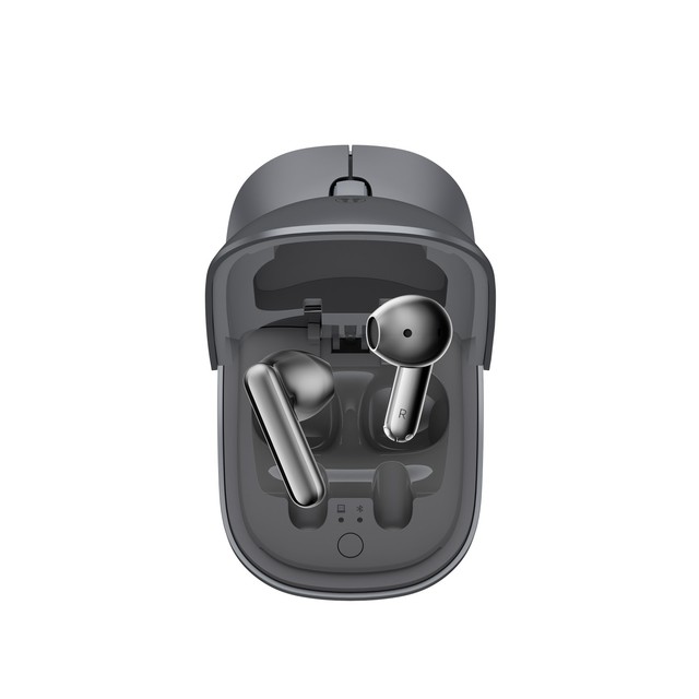 Minimalist Wireless Mouse with Built-in Charging Case Earbuds Desk Computer Accessory