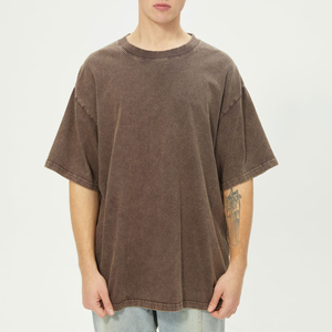 Wholesale Plus Size Short Sleeves Men's Acid <b>Wash</b> T-Shirts 100% Cotton Knitted Breathable Quick Dry Customizable - Product Image 6