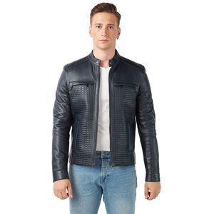 Veste en cuir de mouton 100% pour homme, nouvelle conception, col montant, style professionnel, manches longues, hiver, devant, vente chaude - Product Image 1