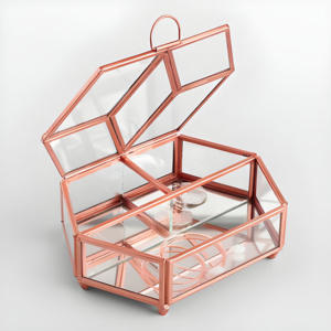 2025 boîte de rangement de bijoux en verre de luxe moderne avec cadre en laiton motif carré stockage de taille personnalisée - Product Image 6