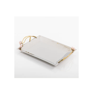 Ensemble de deux tailles différentes de plateau de service alimentaire en acier inoxydable plateau à chocolats avec poignées en bois en vrac - Product Image 3