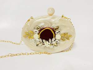 Elegant Resin Square Stone <b>Embellished</b> Fashion Evening <b>Clutch</b> - Product Image 2