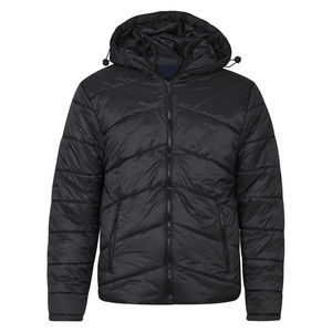 Personnalisable noir solide tissé toile fermeture à glissière hiver extérieur à capuche doudoune respirant et coupe-vent confortable - Product Image 1