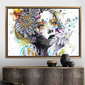 Printed Canvas Artwork: Elegant Abstract Woman Portrait,GOLD <b>FRAMED</b> CANVAS - Product Image 1