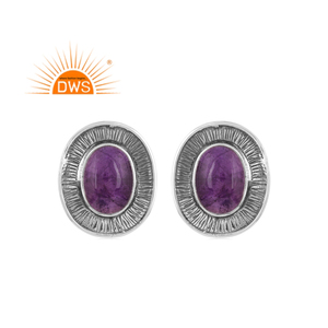 Best quality oxidized <b>sterling</b> <b>silver</b> natural Amethyst gemstone <b>stud</b> earring custom jewelry manufacturer - Product Image 1
