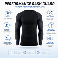 Maillot de surf anti-frottement à manches longues UPF 50 à séchage rapide en polyester et élasthanne, personnalisable avec logo, vente en gros OEM ODM