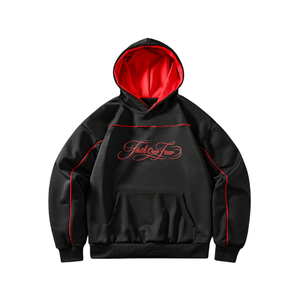 Sudadera con Capucha para Hombre, 100% Algodón, Talla Grande, Negra, Manga Larga, Estampado Gráfico, Ribete en Contraste, Bolsillo Canguro, Estilo Casual Urbano - Product Image 1
