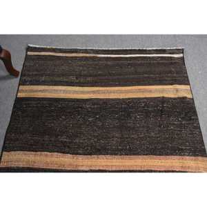 Vintage Turkish <b>Runner</b> Rug 3.8x11.3 ft, <b>Black</b> Brown Ikat Rug - Product Image 4