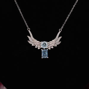 Colgante Personalizado con Diamante Azul Cultivado en Laboratorio, Corte Redondo y Radiante, en Forma de Búho, en Oro Sólido de 14 Quilates, para Todas las Ocasiones, para Mujer - Product Image 2