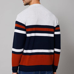 Block Stripe Knit Jumper Azul marino Naranja Blanco Casual Streetwear Pullover Calidad superior Hecho Suéteres de manga larga para hombres - Product Image 3
