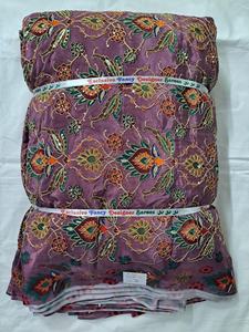 Tissu respirant écologique de haute qualité, imprimé en position, en crêpe pure, brodé de feuilles et de fleurs, textile naturel, designer - Product Image 2