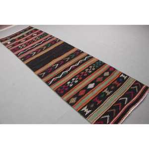Vintage Turkish Rug, <b>Runner</b> 3x10,2 ft (91x311 cm) Rug, <b>Black</b> Southwestern Wool Rug - Product Image 2