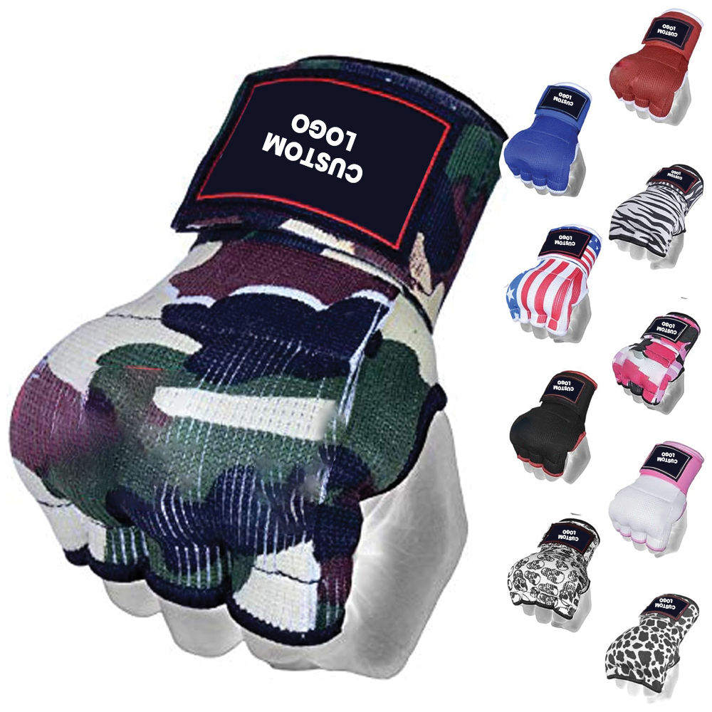 FIGHTSENSE Padded Gel Inner Boxing Gloves With Long Elasticated Hand Wraps  Camo Pink Small (Pair