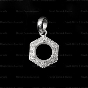 Pendentif de charme semi-monté hexagonal en argent pur 925 de haute qualité, 8 mm, serti de zircon CZ de 1,80 mm, composants de bijoux DIY - Product Image 2
