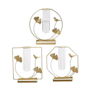 Florero de tubo de vidrio hidropónico, diseño Simple, decoración de boda, soporte de Metal, precio al por mayor, jarrón de hierro de lujo, Juego de 2 plantas - Product Image 2