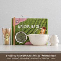 Ensemble de fouets à matcha Japandi écologiques, bol en porcelaine avec bec verseur, support en bambou, tamis en acier inoxydable, kit de cérémonie du thé, ensemble cadeau