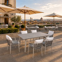 Ensemble de salle à manger d'extérieur en aluminium résistant aux UV, chaises en corde tressée pour hôtel, restaurant, café, mobilier commercial personnalisé OEM