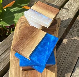 Dessous de verre multicolores en résine et bois 10X10 cm 4 pouces pour boissons Fournitures pour hôtels et restaurants Dessous de verre uniques pour décoration de table - Product Image 5