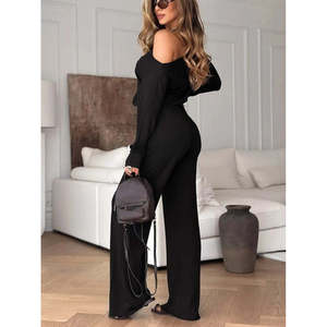 Combinaison pour femme Jane's, asymétrique à une épaule, manches longues, en viscose double fil, avec ceinture à nouer, coupe décontractée, longueur intégrale - Product Image 5
