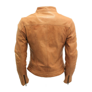 Ladies 100% Breathable Brown Genuine-<b>Lambskin</b> <b>Leather</b> Tan-Biker Long Zippers Women's <b>Jacket</b> For Spring and Autumn Wears - Product Image 6