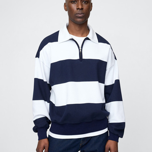 Jersey con logotipo personalizado para hombre 100% algodón polar de gran tamaño cuello redondo bordado sudadera pulóver a rayas sudadera de gran tamaño - Product Image 2