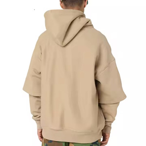 Vente en gros 500 Gsm Sweat à capuche à manches doubles pour hommes Heavyweight Oversize French Fleece 100% Cotton Plain Blank Long Sweatshirt Double - Product Image 2
