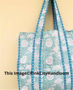 Sac fourre-tout matelassé en coton indien fait à la main bloc imprimé sac à bandoulière femmes sacs à provisions sac à main de rangement de voyage - Product Image 3