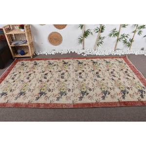Tapis Vintage Turc Beige Rouge Patchwork Motif Laine 5.1 X 9.4ft Rectangle Grande Surface 10mm Latex Couloir Chambre Décor - Product Image 1