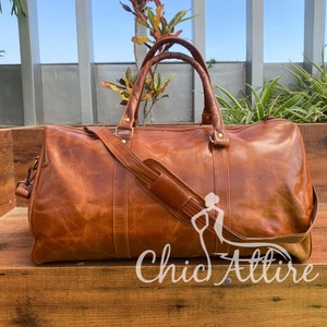 Bolsa de lona de cuero genuino de grano completo personalizada hecha a mano de alta calidad para hombres bolsas de viaje de cuero de vaca para fin de semana - Product Image 1