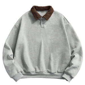 Sweat-shirt décontracté en polaire pour homme 2025 avec col - Solide, chaud, 100% coton, manches longues, bouton, pull-over, séchage rapide - Product Image 2