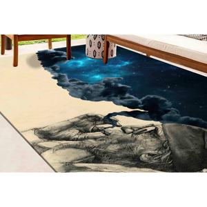 Tapis imprimé patchwork en laine motif ciel étoilé, écologique, décoration traditionnelle pour la maison avec poils moyens et envers en latex - Product Image 1