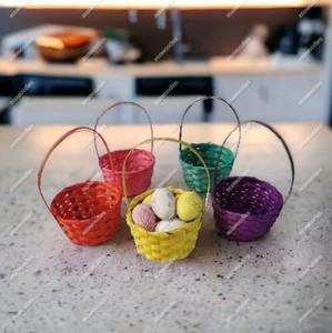 Ecowoodies Cute Bamboo Circle Mini Multi Color Vintage Eco-Friendly Multifunction Gift <b>Basket</b> Handle Modern Design Various Sizes - Product Image 6