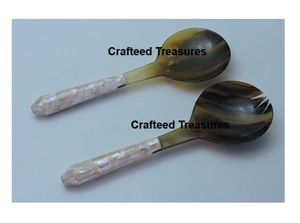 Sustainable Quality Natural Horn Salad Server set Of 2 pcs with <b>MOP</b> <b>Handle</b> Personalized Salad Serve And Mixing Kitchenware Tools - Product Image 3