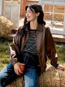 แจ็กเก็ตมอเตอร์ไซค์สำหรับผู้หญิงแจ็กเก็ตมอเตอร์ไซค์หนัง PU หลายซิปทรงพอดีตัว - Product Image 4