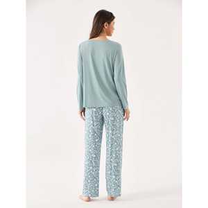 Ensemble de pyjama personnalisé haut de gamme pour la maison, confortable et relaxant, en tricot de bambou, avec dentelle, motifs géométriques et animaux de dessin animé, doux, en élasthanne, taille élastique - Product Image 1