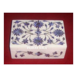 Indian Latest Design Handmade White Marble Mother Of Pearl <b>Blue</b> Inlay Rectangle Shape Jewelry <b>Storage</b> <b>Box</b> For Decoration Home - Product Image 1