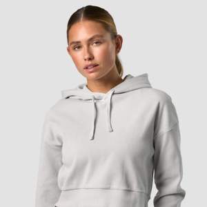 Pull à capuche court léger pour femmes, sweat à capuche décontracté doux et tendance en tissu polaire à manches longues avec logo sur le devant - Product Image 1