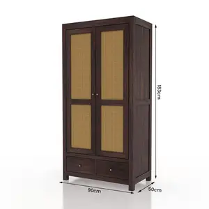 अखरोट रंग में समसामयिक डिजाइन ठोस लकड़ी महोगनी अलमारी बेडरूम, बेंत फर्नीचर के लिए घरेलू भंडारण अलमारी अलमारी