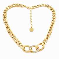 Collier ras du cou massif plaqué or avec maillons cubains incrustés pour femme - Vente en gros