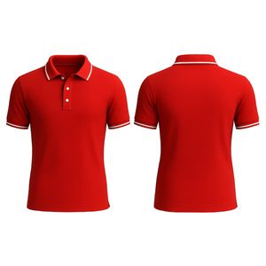 Chemise décontractée pour homme FMF, coupe classique |   Tricot rouge TC 60% coton 40% polyester |   Col contrasté avec logo frontal |   Manches courtes Haute - Product Image 1
