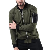 Jaket Bomber Pria Custom Bernapas Ukuran Besar Musim Gugur Kualitas Tinggi Kanvas Rajut Poliester/Katun Lapisan Katun Kulit Sapi V-neck