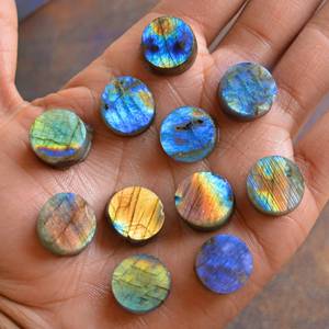 Labradorita natural disco plano forma redonda cabujón suelto piedra preciosa ambos lados planos para la fabricación de joyas rebanadas planas de cristal curativo - Product Image 1