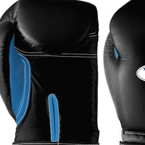 Gants de boxe professionnels en cuir noir et bleu ciel, avec fermeture velcro au poignet, pour l'entraînement et le sparring, pour hommes et femmes - Product Image 3